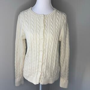 L.L. Bean Vintage Ivory Cable Knit Cardigan | Size M | 100% Cotton